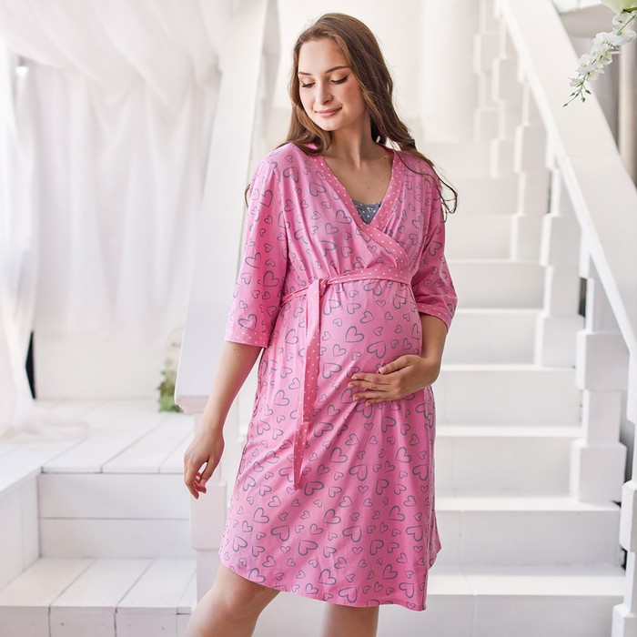 Комплект женский (сорочка/халат) для беременных, цвет розовый, размер 46