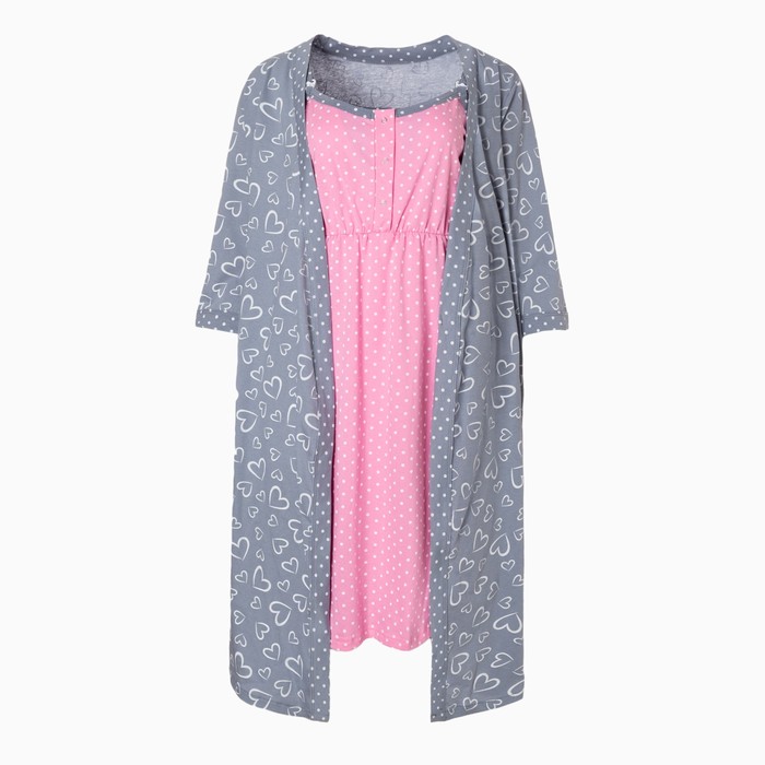 фото Комплект женский (сорочка/халат) для беременных, цвет серый, размер 54 tlg