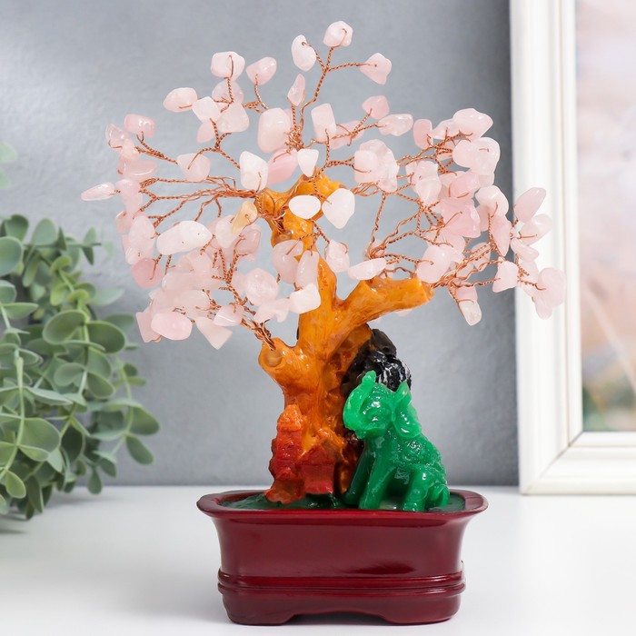 Сувенир бонсай Разноцветное денежное дерево со слоником 120 камней 22х10,5х7,5 см