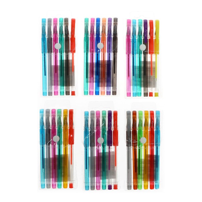 Набор гелевых ручек 6 цветов, с резиновыми держателями, МИКС набор гелевых ручек 6 цветов с резиновыми держателями микс