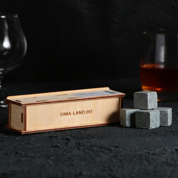 Камни для виски в деревянной шкатулке "Мужик 100%", 4 шт