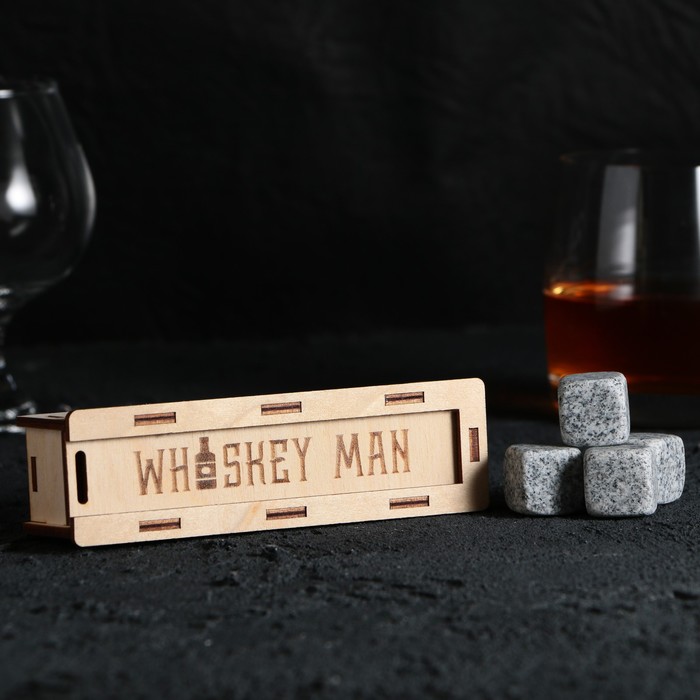 Камни для виски в деревянной шкатулке с крышкой Whiskey man, 4 шт камни для виски в бокале в шкатулке 4 шт