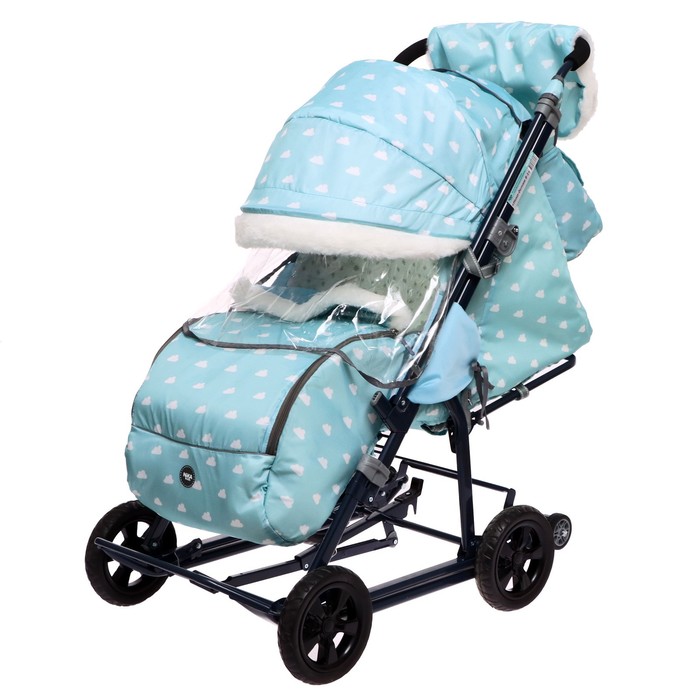 Санки-коляска «Ника детям 8-1», с облачками, цвет голубой