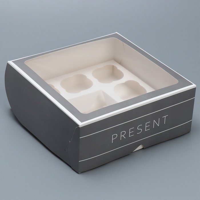 Коробка для капкейков кондитерская «Present», 25 х 25 х 10 см коробка для капкейков милый зайчик 17 х 25 х 10см