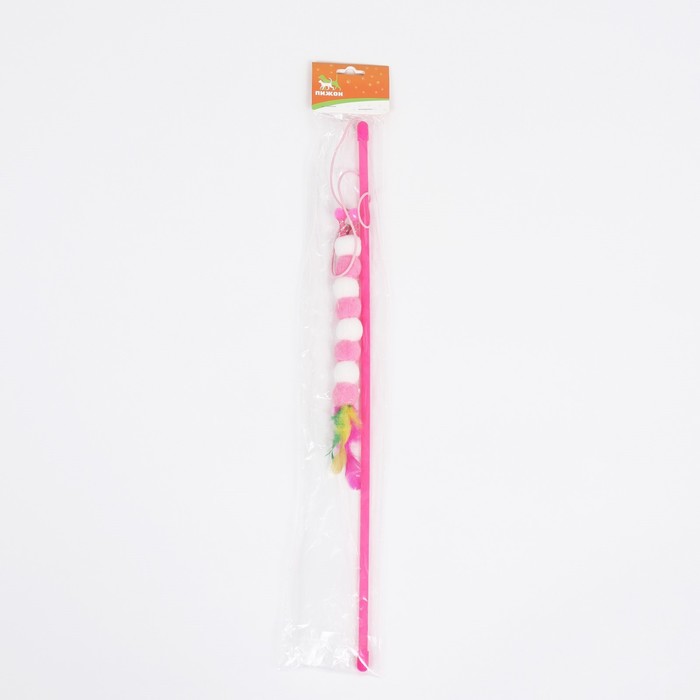Дразнилка-удочка "Гусеница с перьями", ручка 49 см, розовая