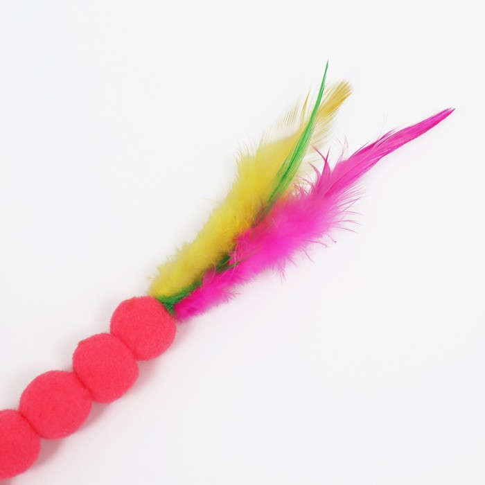 Дразнилка-удочка "Гусеница с перьями", ручка 47 см, жёлтая/розовая