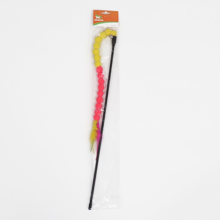 Дразнилка-удочка "Гусеница с перьями", ручка 47 см, жёлтая/розовая