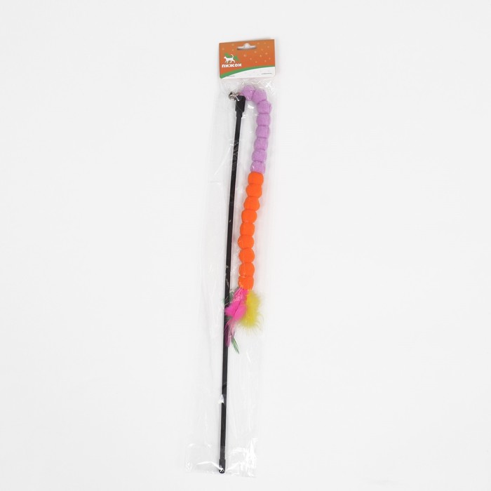 Дразнилка-удочка "Гусеница с перьями", ручка 47 см, фиолетовая/оранжевая