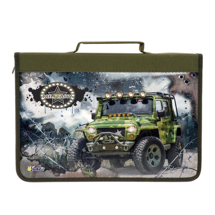 Папка для труда А4, с ручкой, молния вокруг, текстиль/ламинированный картон, 340 х 235 мм, Джип