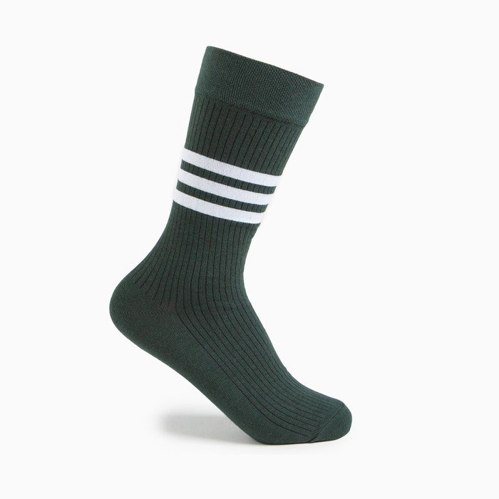 Носки «Полоски», цвет тёмно-зелёный, размер 23-25 (37-40)