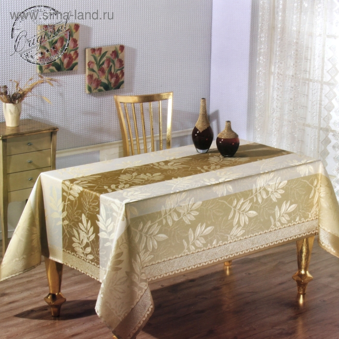 скатерть. скатерть "karna" kdk гипюром c салфетками*12 160х300 см. золотая пайеточная скатерть. скатерть на стол. скатерть 160х220 "jasmine", кремовый.