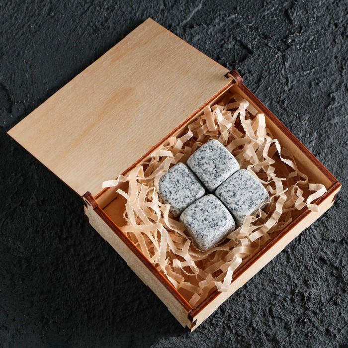 Камни для виски в деревянной шкатулке с крышкой «Наклюкаешься», 4 шт