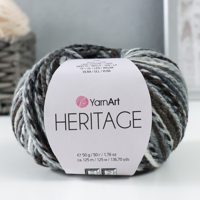 

Пряжа "Heritage" 75% акрил, 25% шерсть 125м/50гр (330 серо-чёрно-белый)