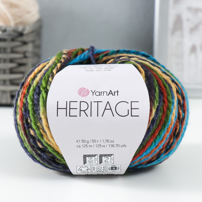 Пряжа Heritage 75% акрил, 25% шерсть 125м/50гр (333 аспарагус-жёлтый-василёк) пряжа karapuz eco карапузэко 90% акрил 10% капрон 125м 50гр весна 899