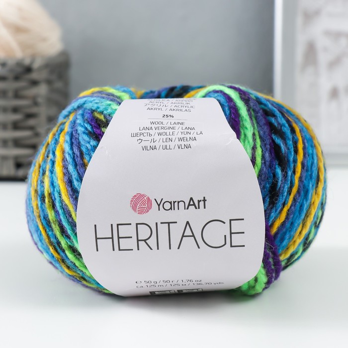 

Пряжа "Heritage" 75% акрил, 25% шерсть 125м/50гр (334 синий-фиолет-жёлтый)
