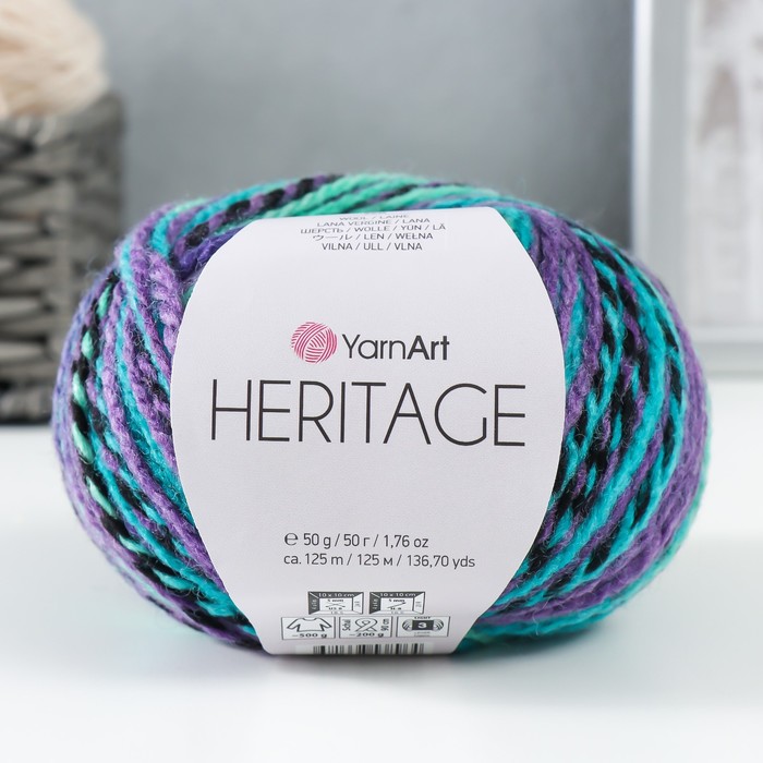 Пряжа Heritage 75% акрил, 25% шерсть 125м/50гр (339 зелёный-бирюза-фиолет) пряжа karapuz eco карапузэко 90% акрил 10% капрон 125м 50гр весна 899