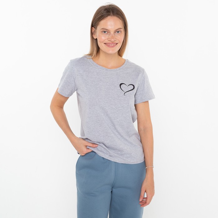 Футболка женская «Сердце», цвет светло-серый меланж, размер 48