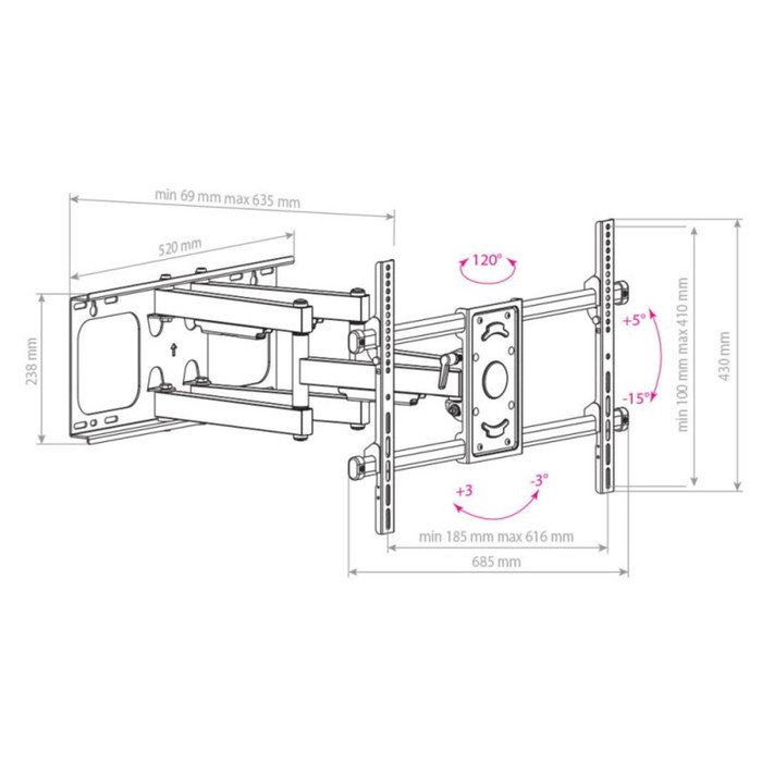 

Кронштейн для телевизора Arm Media PARAMOUNT-70, до 65 кг, 32-90", настенный, поворот и наклон