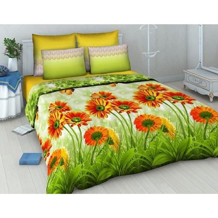 Постельное бельё 1,5 сп "Василиса: Герберы", 215х145см, 214х150см, 70х70см - 2 шт