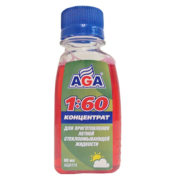 Жидкость стеклоомывающая AGA летняя, концентрат, 80 мл стеклоомывающая жидкость hi gear летняя концентрат 1 л
