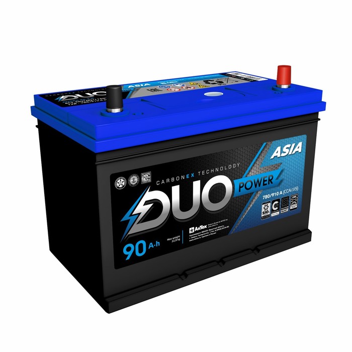 

Аккумулятор Duo Power Asia 90 А/ч, 780 А, 306х175х225, обратная полярность