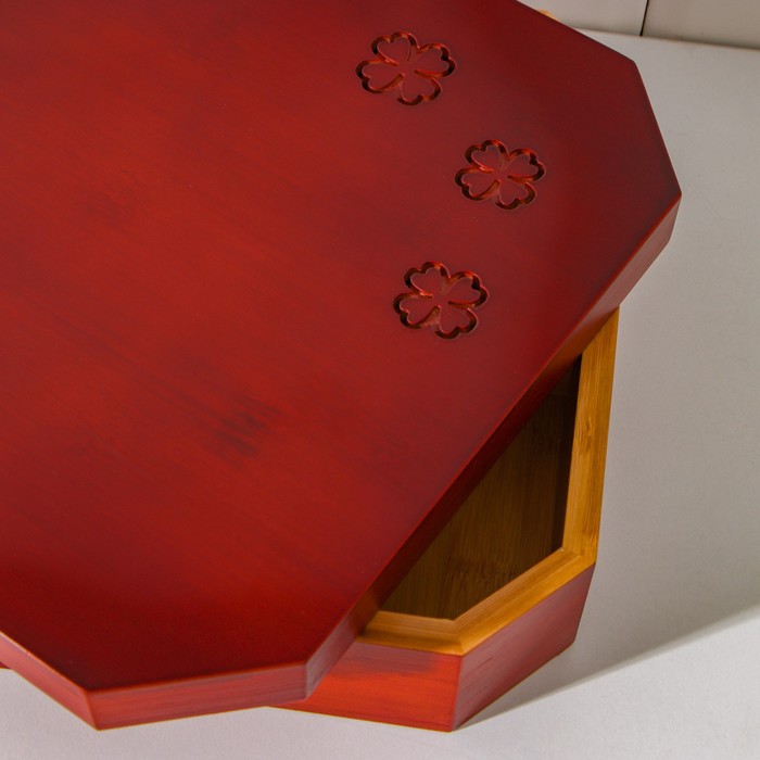 фото Ящик для хранения чайных пакетиков доляна «цветочный», 4 отделения, 24,5×24,5×5,3 см, бамбук