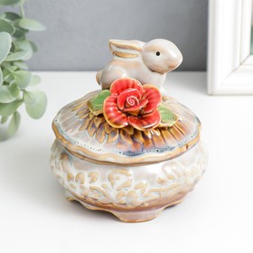 Шкатулка керамика "Зайка с цветком" 10,3х10,3х11 см