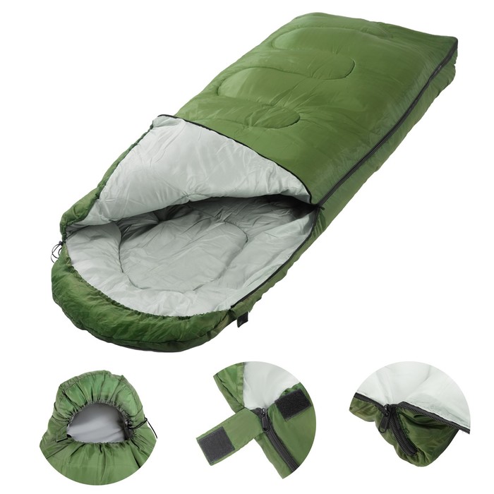 Спальный мешок туристический, 220 х 75 см тем.зеленый