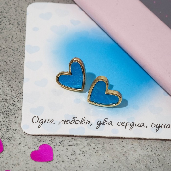 

Серьги эмаль «Сердце» мультик, цвет синий в золоте