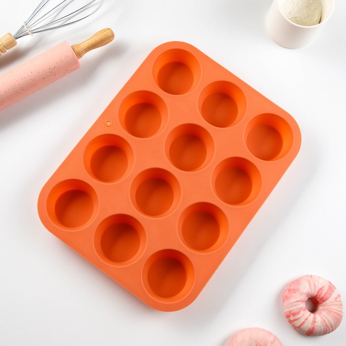 Форма для выпечки 12 ячеек "Круги" 33х25х2,6 см (d-7см) цвет оранжевый