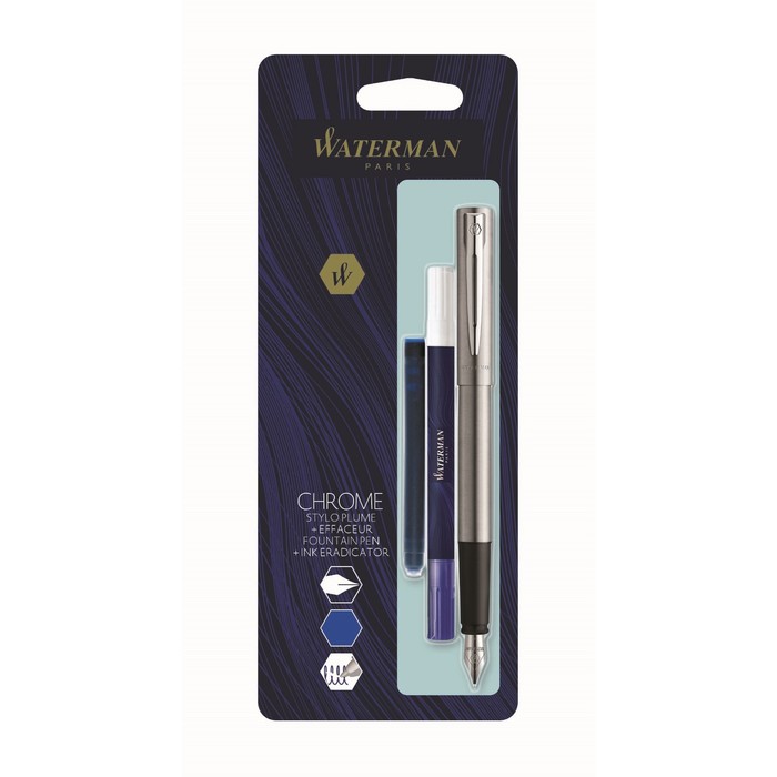 Набор Waterman ALLURE CT: ручка перьевая, 0,7 мм (F), хром корп + ласт для черн + картридж