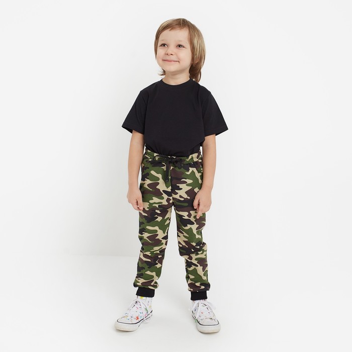 Брюки для мальчика, цвет камуфляж, рост 98-104 см футболка для мальчика цвет бежевый принт динозавр рост 98 104 см