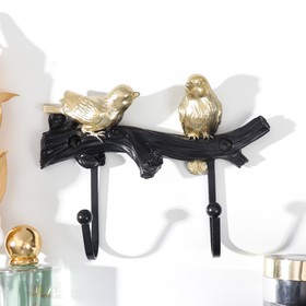 Крючки декоративные полистоун "Две золотые птички на ветке" 14,3х5х19,4 см
