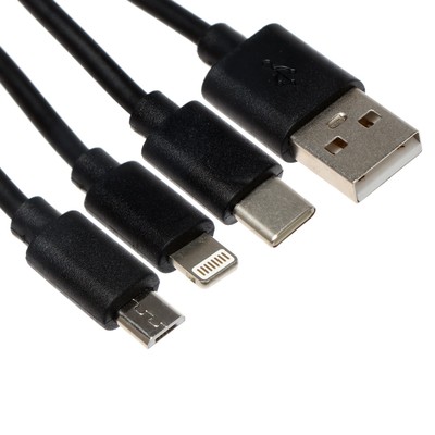 Кабель 3 в 1 Exployd EX-K-646, USB - microUSB/Lightning/Type-C, 2-1 А, 1-2м, силикон, черный
