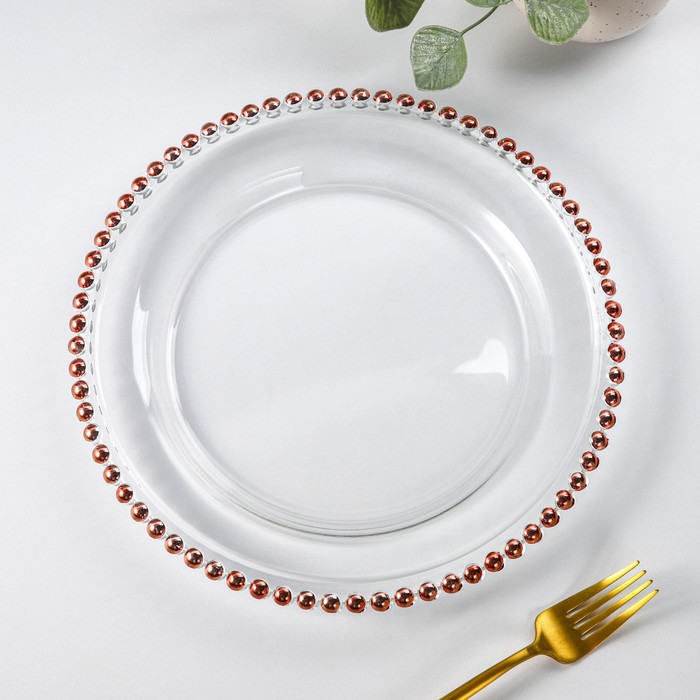Тарелка стеклянная обеденная «Орбита», d=27 см, цвет каёмки розовое золото тарелка стеклянная обеденная бурлеск d 27 см цвет золотой