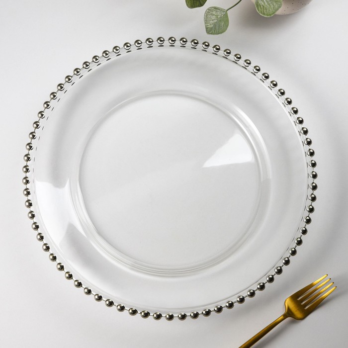 Тарелка стеклянная подстановочная «Орбита», d=33 см, цвет серебряный тарелка стеклянная подстановочная узор d 33 см цвет окантовки розовое золото