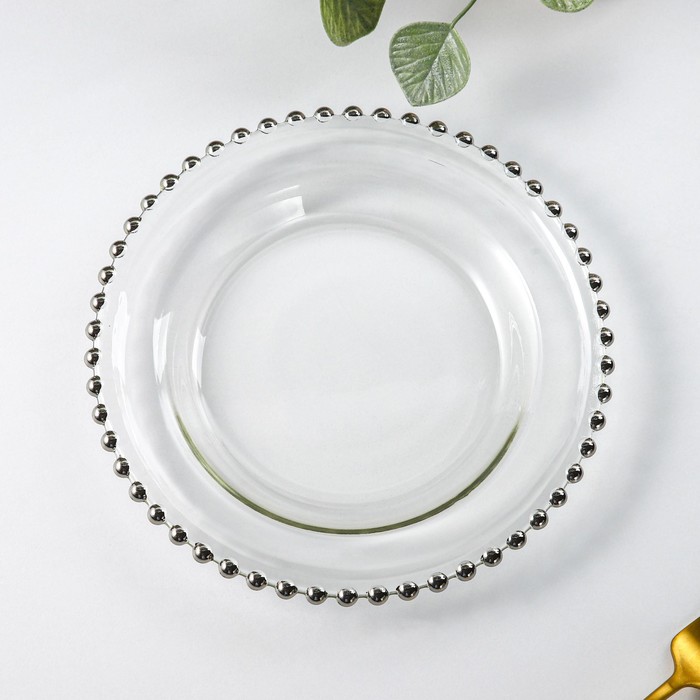Тарелка стеклянная десертная «Орбита», d=21 см, цвет серебряный