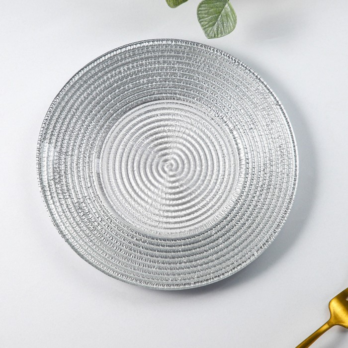 Тарелка стеклянная десертная «Севилья», d=21 см, цвет серебряный тарелка стеклянная комета d 21 см цвет белое золото
