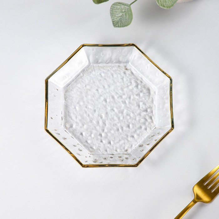 Тарелка стеклянная сервировочная «Иней. Золото», d=17 см, цвет прозрачный с золотой отводкой тарелка бомонд d 17 5 см цвет белый с золотой отводкой