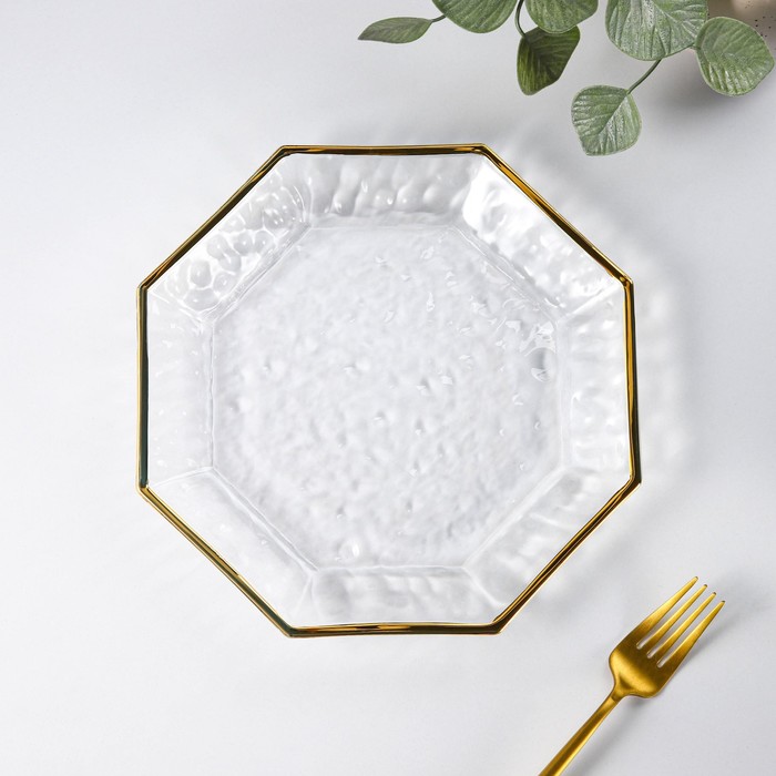 Тарелка стеклянная сервировочная «Иней. Золото», d=24,5 см, цвет прозрачный с золотой отводкой тарелка бомонд d 17 5 см цвет белый с золотой отводкой