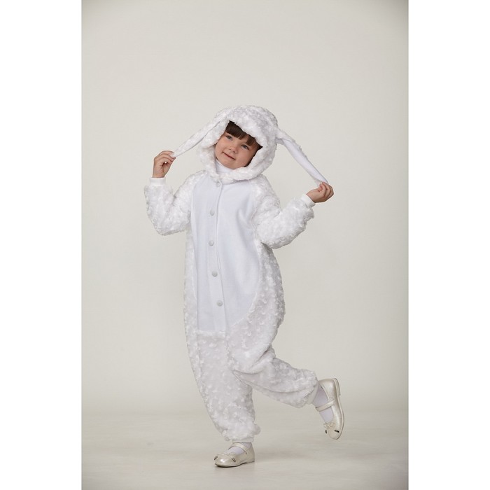 Карнавальный костюм кигуруми «Зайчик», цвет белый плюш, рост 134 см