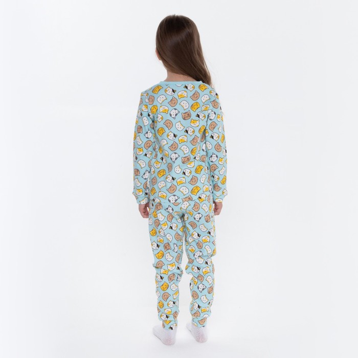 Пижама для девочки, цвет ментоловый/кот, рост 104 см