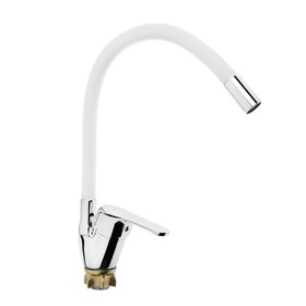 

УЦЕНКА Смеситель для кухни Accoona A4844G, однорычажный, силиконовый излив, силумин, белый/хром 6245