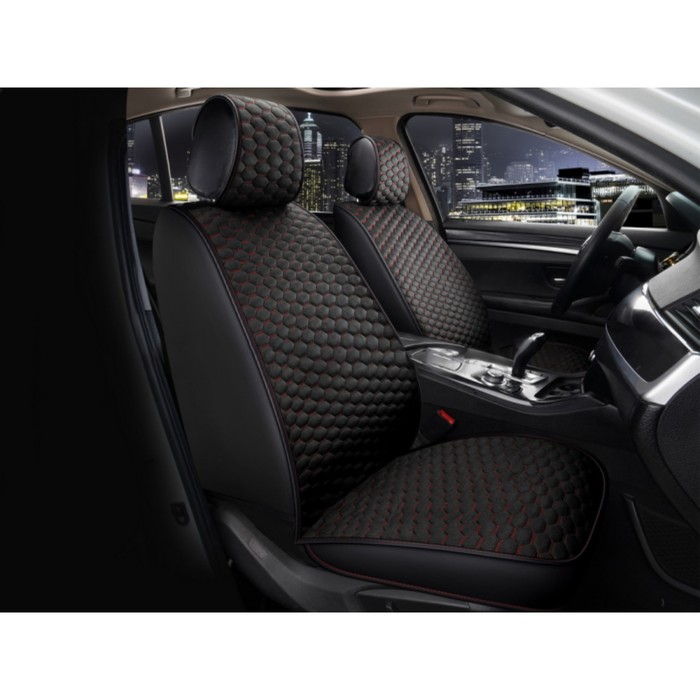 Накидки на передние сиденья CarFashion SOTA FRONT, экокожа, велюр, черный/красный накидки на передние сиденья автомобиля черные велюр в полоску