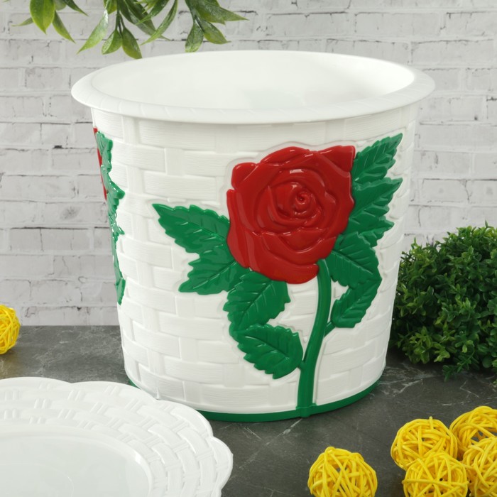 Кашпо с поддоном 3 л "Анжелика", цвет белый