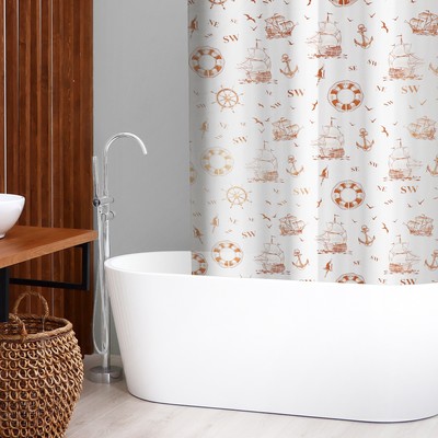 Штора для ванной «Кораблики», 180×180 см, цвет коричневый