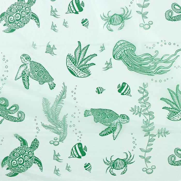 фото Штора для ванной «подводный мир», 180×180 см, цвет зелёный колорит