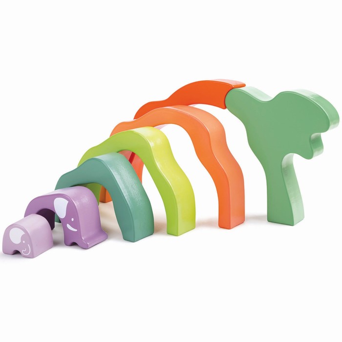 фото Развивающая игрушка 3 в 1 «на сафари со слонами» для малышей (пирамидка, пазл, игра-балансир) hape
