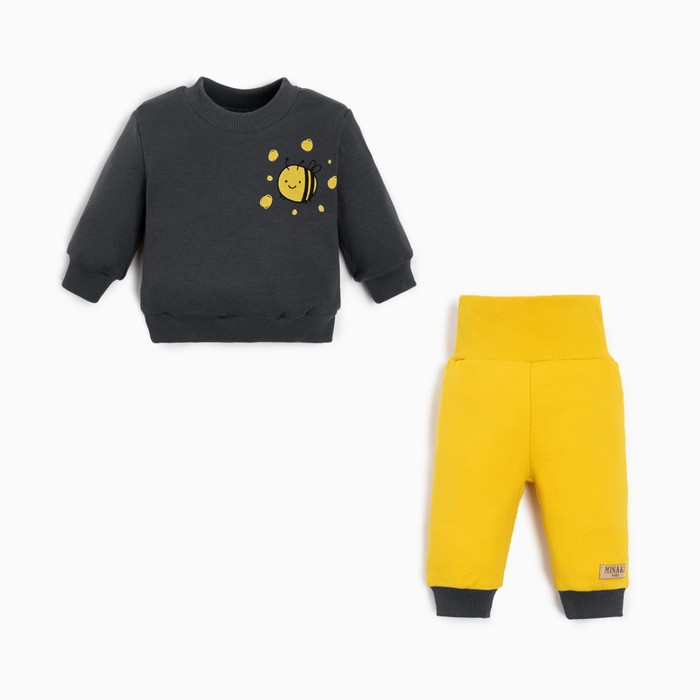 Костюм детский (свитшот, брюки) MINAKU, цвет графитовый/жёлтый, рост 68-74 см