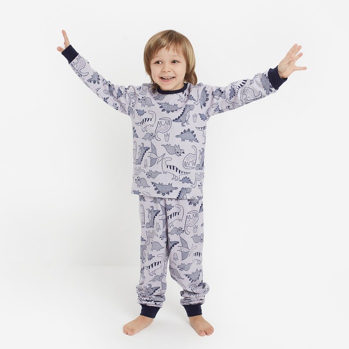 Пижама для мальчика НАЧЁС, цвет серый меланж/динозавры, рост 98 см